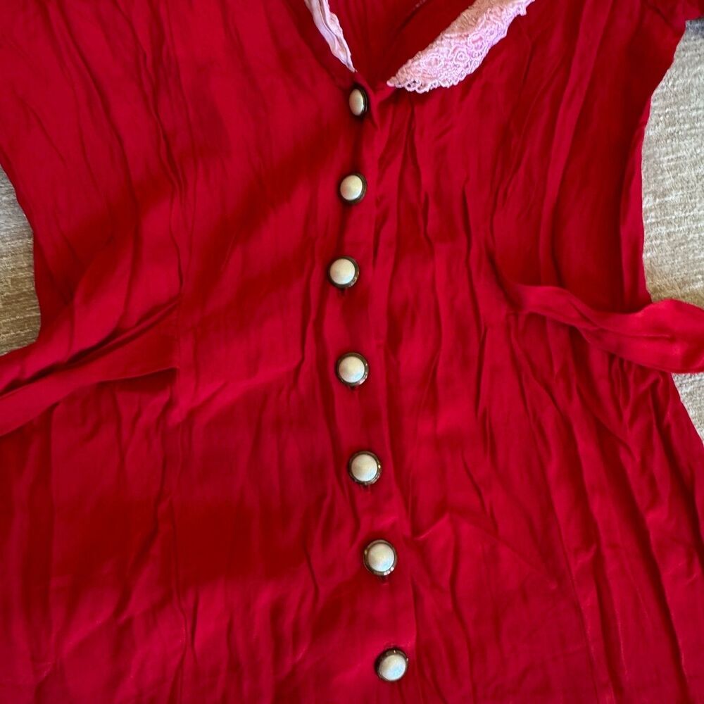 All That Jazz 80's Vintage Red Dress w/Pearls & Shawl Collar Sz S
